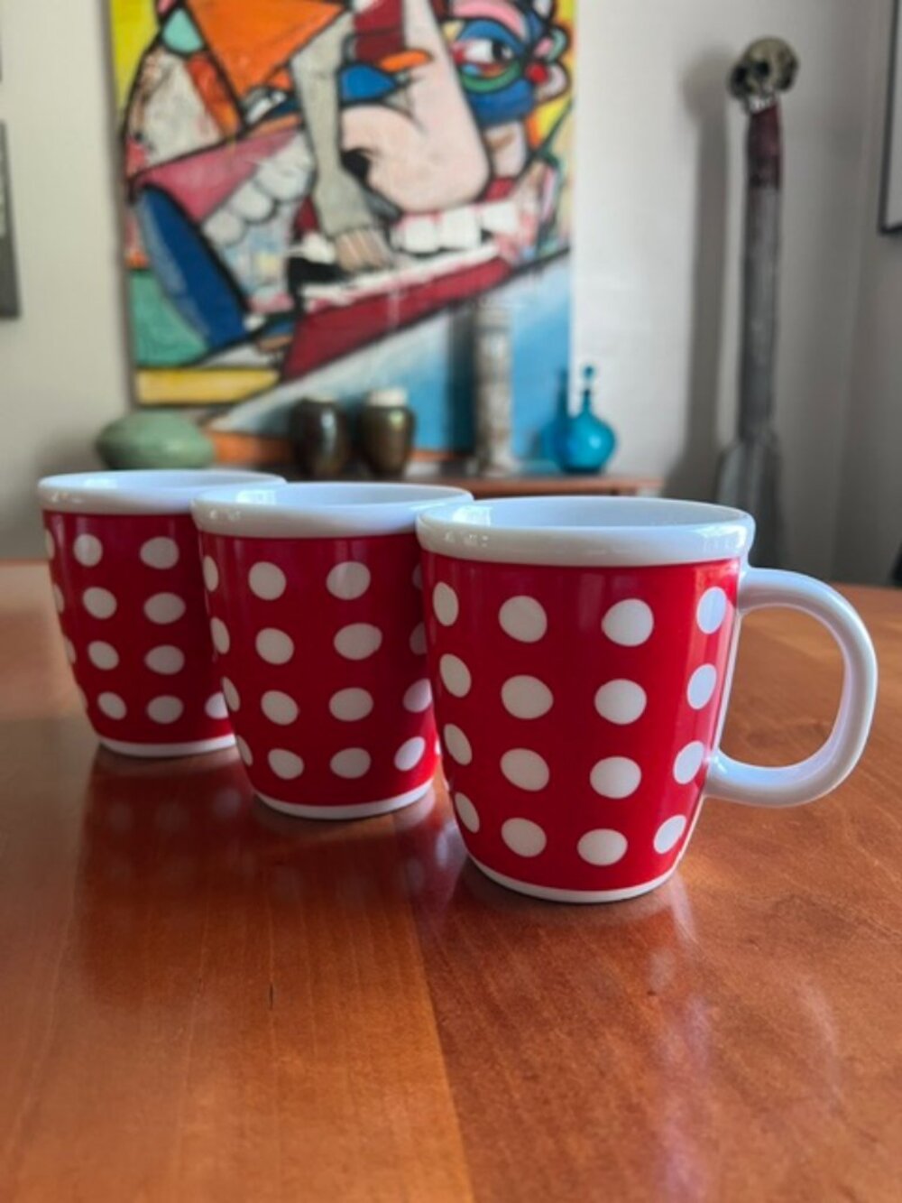 VTG Bodum Red & White Polka Dot Ceramic Coffee Tea Mug - Set of 3 - Picture 3 of 10